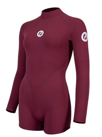 Two Bare Feet Arabella 2mm Superstretch Womens One Piece Shorts Suit (Burgundy)