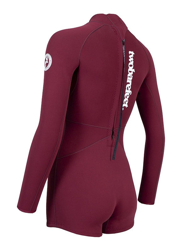 Two Bare Feet Arabella 2mm Superstretch Womens One Piece Shorts Suit (Burgundy)