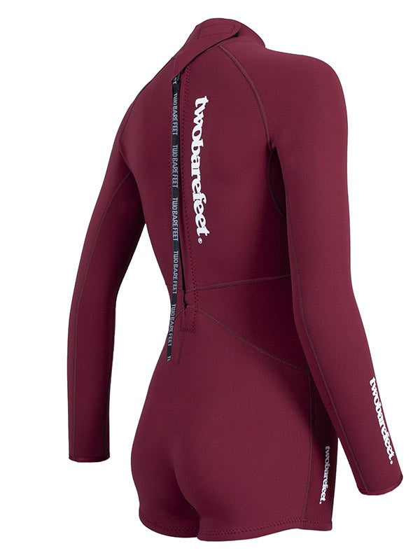 Two Bare Feet Arabella 2mm Superstretch Womens One Piece Shorts Suit (Burgundy)