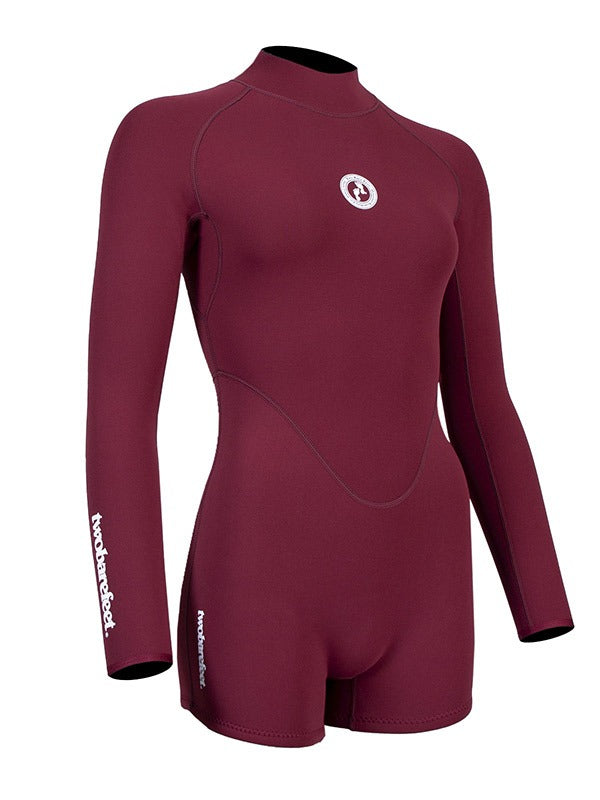 Two Bare Feet Arabella 2mm Superstretch Womens One Piece Shorts Suit (Burgundy)