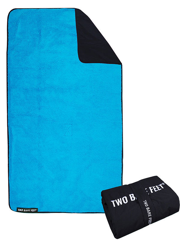 Sherpa Lined Waterproof Beach Travel Blanket (Black/Blue)