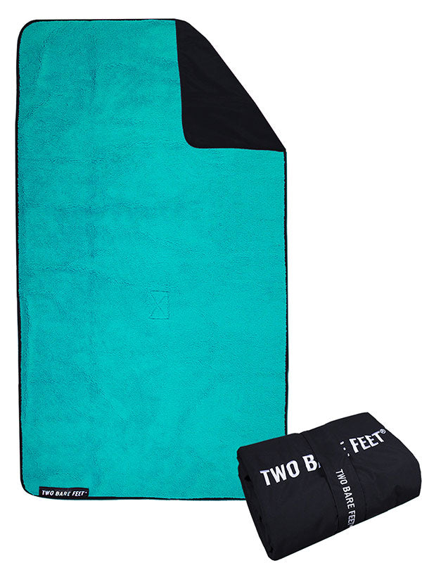 Sherpa Lined Waterproof Beach Travel Blanket (Black/Teal)