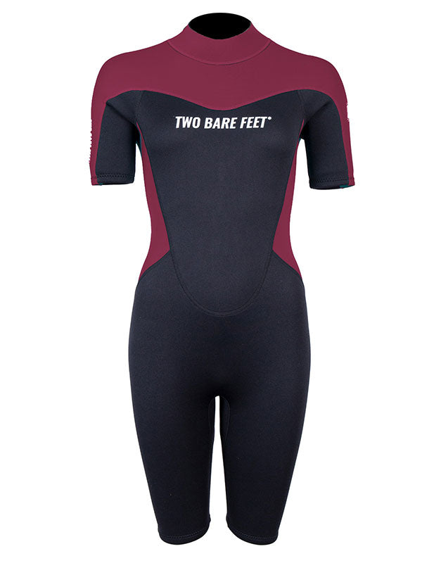 Two Bare Feet SupaFlex 3/2mm Womens Shorty Wetsuit (Burgundy/Black)