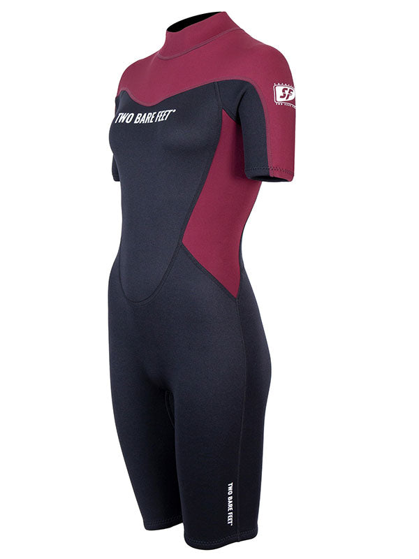 Two Bare Feet SupaFlex 3/2mm Womens Shorty Wetsuit (Burgundy/Black)