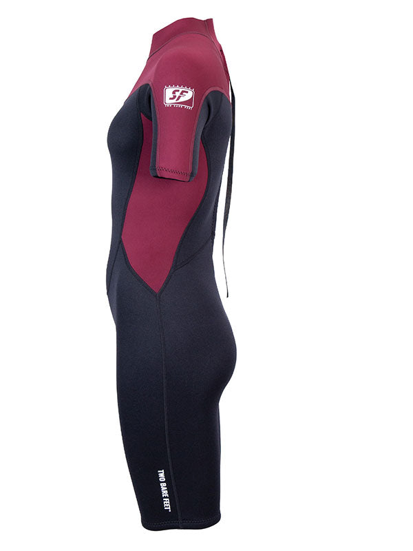 Two Bare Feet SupaFlex 3/2mm Womens Shorty Wetsuit (Burgundy/Black)