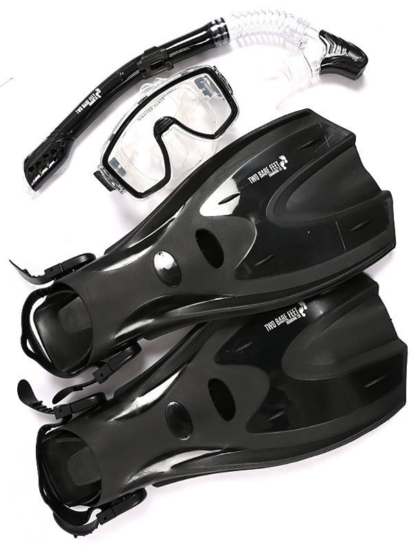 Pro Dive Series Silicone Mask, Dry Top Snorkel & F70 Fins 3 Piece Set 1 (Black)