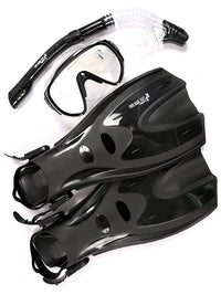 Pro Dive Series Silicone Mask, Dry Top Snorkel & F70 Fins 3 Piece Set 2 (Black)