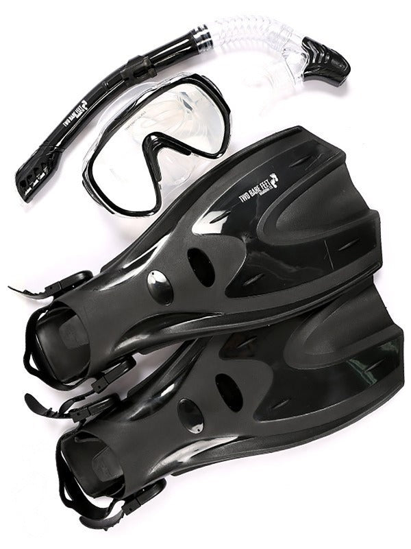 Pro Dive Series Silicone Mask, Dry Top Snorkel & F70 Fins 3 Piece Set 2 (Black)