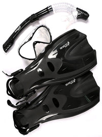 Pro Dive Series Silicone Mask, Dry Top Snorkel & F70 Fins 3 Piece Set 3 (Black)