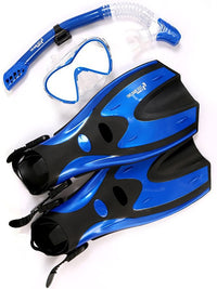 Pro Dive Series Silicone Mask, Dry Top Snorkel & F70 Fins 3 Piece Set 3 (Blue)