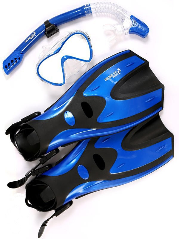 Pro Dive Series Silicone Mask, Dry Top Snorkel & F70 Fins 3 Piece Set 3 (Blue)