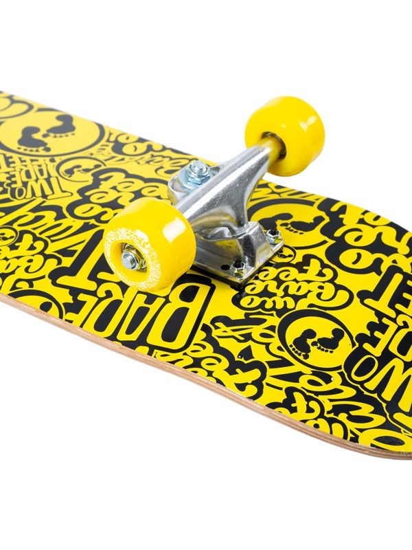 TBF Classic Pattern Complete Double Kick Skateboard (Black/Yellow)