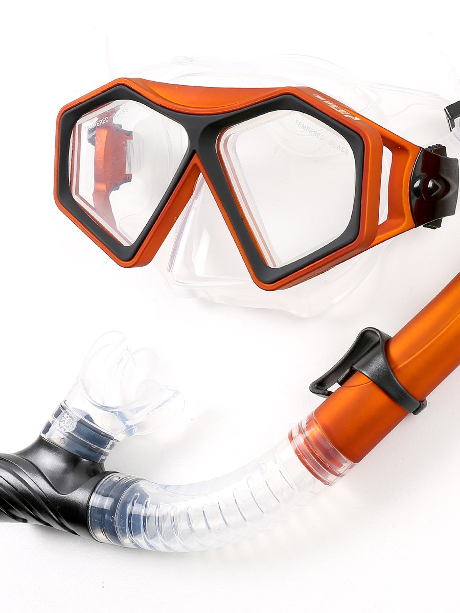 DiveSport Silicone Mask & Dry Top Snorkel 2pc Set (Orange / Clear)