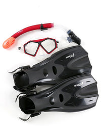 DiveSport Silicone Mask Dry Top Snorkel & F70 Fins 3pc Set (Red / Clear)