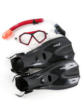 DiveSport Silicone Mask Dry Top Snorkel & F70 Fins 3pc Set (Red / Clear)