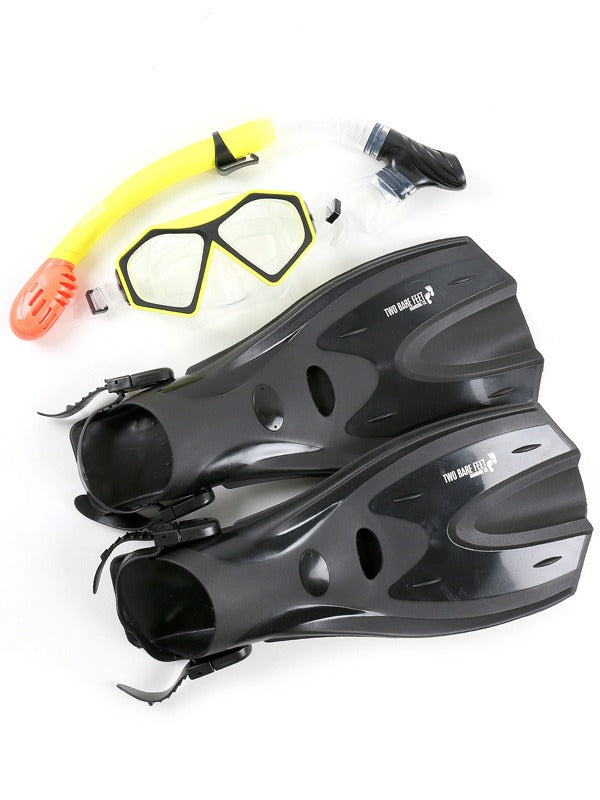 DiveSport Silicone Mask Dry Top Snorkel & F70 Fins 3pc Set (Yellow / Clear)
