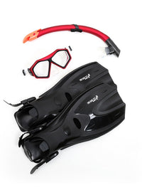DiveSport Silicone Mask Snorkel & F70 Fins 3pc Set (Red / Clear)