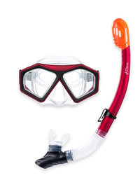 DiveSport Silicone Mask Dry Top Snorkel & F70 Fins 3pc Set (Red / Clear)