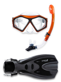 DiveSport Silicone Mask Dry Top Snorkel & F70 Fins 3pc Set (Orange / Clear)