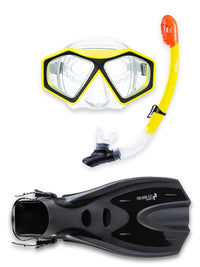 DiveSport Silicone Mask Dry Top Snorkel & F70 Fins 3pc Set (Yellow / Clear)