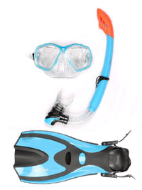 Two Bare Feet Adult PVC Mask, Snorkel & F70 Fins 3 Piece Set (Aqua)