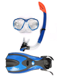 Two Bare Feet Adult PVC Mask, Snorkel & F70 Fins 3 Piece Set (Blue)