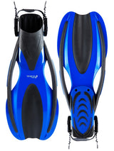 Two Bare Feet Adult Silicone Mask, Dry Top Snorkel & F75 Fins 3 Piece Diving Set 2 (Blue)