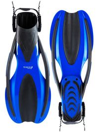 Two Bare Feet Adult Silicone Mask, Dry Top Snorkel & F75 Fins 3 Piece Diving Set 2 (Blue)