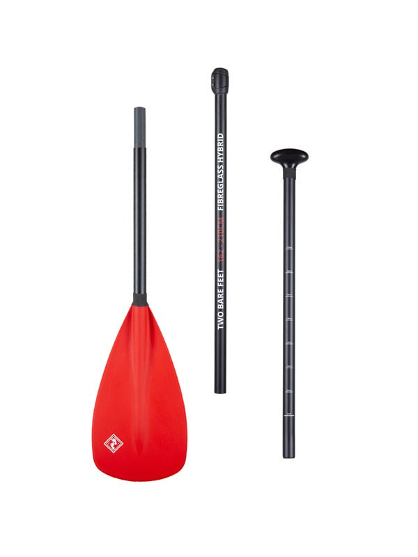 Two Bare Feet 3 Piece Fibreglass Hybrid SUP Paddle (Red)