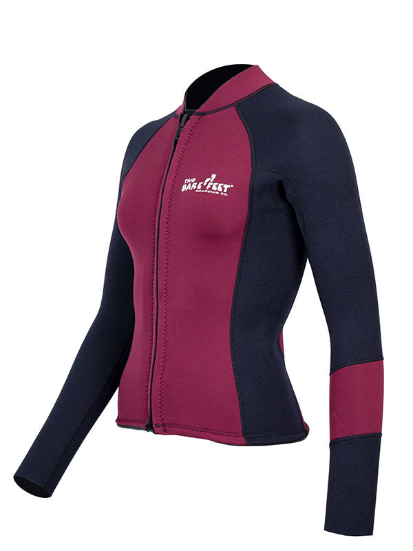 Two Bare Feet Womens Harmony 3mm Long Sleeve Wetsuit Jacket (Burgundy/Black)