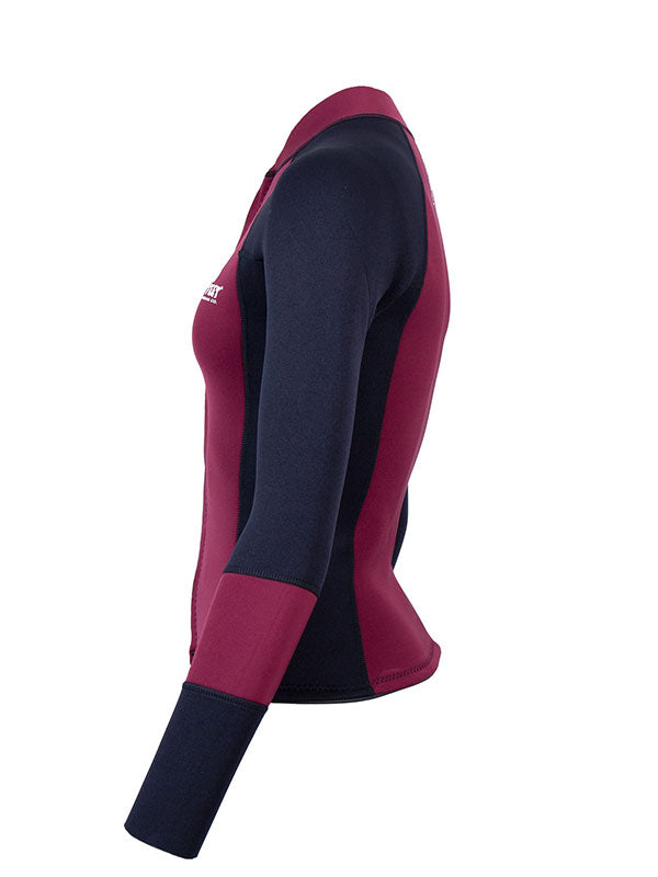 Two Bare Feet Womens Harmony 3mm Long Sleeve Wetsuit Jacket (Burgundy/Black)