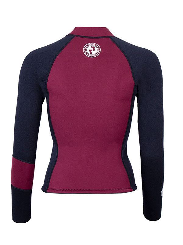 Two Bare Feet Womens Harmony 3mm Long Sleeve Wetsuit Jacket (Burgundy/Black)
