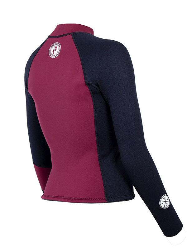 Two Bare Feet Womens Harmony 3mm Long Sleeve Wetsuit Jacket (Burgundy/Black)