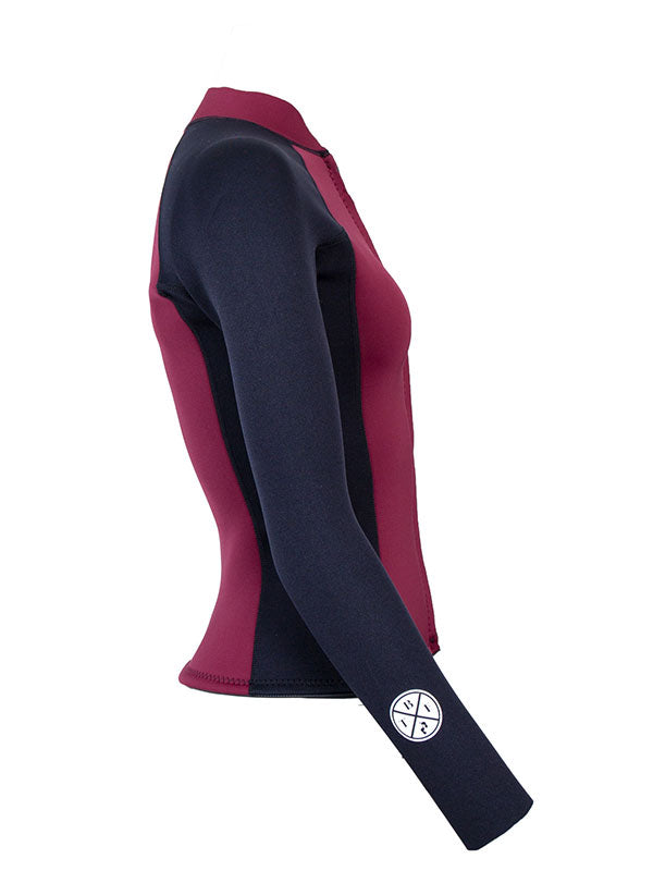 Two Bare Feet Womens Harmony 3mm Long Sleeve Wetsuit Jacket (Burgundy/Black)