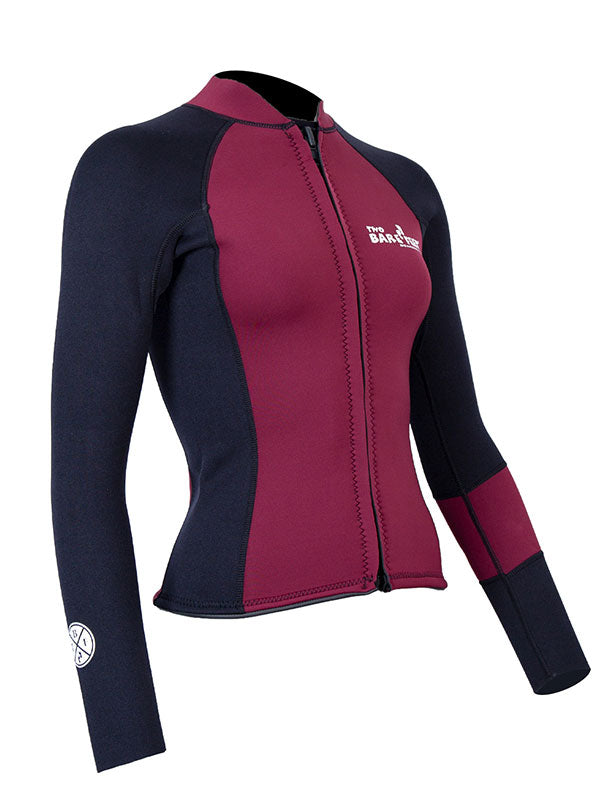 Two Bare Feet Womens Harmony 3mm Long Sleeve Wetsuit Jacket (Burgundy/Black)