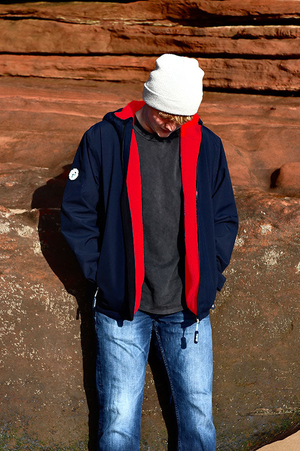Mens Sherpa Lined Waterproof Jacket (Marine Blue/Red)