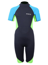 Two Bare Feet Two Tone 2.5mm Shorty Junior Wetsuit (Bright Blue / Lime)