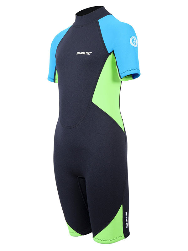 Two Bare Feet Two Tone 2.5mm Shorty Junior Wetsuit (Bright Blue / Lime)