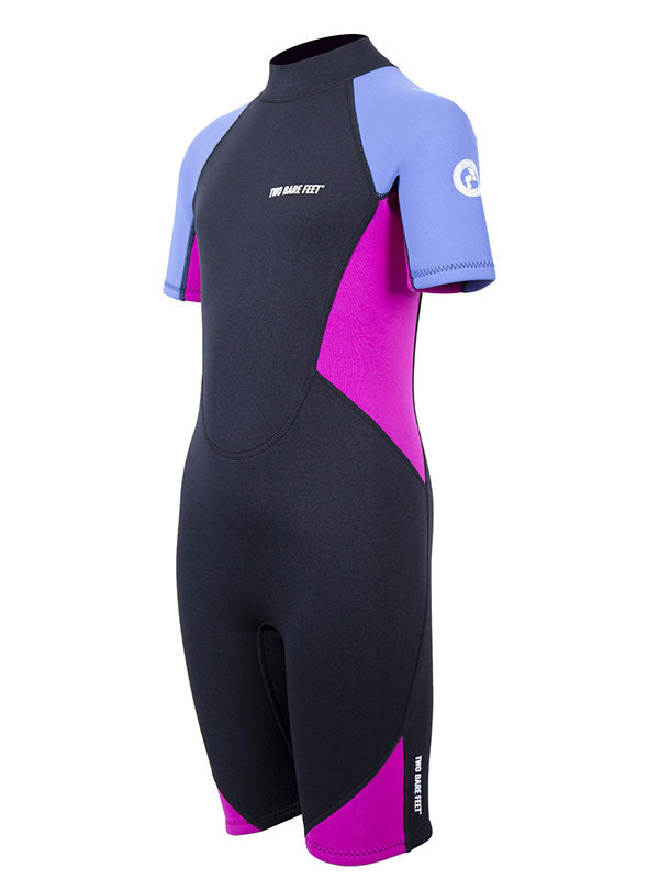 Two Bare Feet Two Tone 2.5mm Shorty Junior Wetsuit (Cornflower Blue / Raspberry)