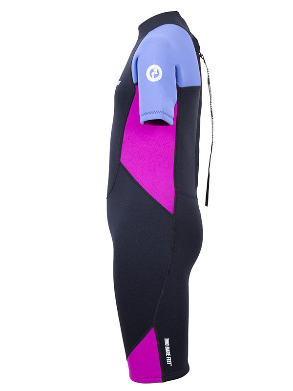 Two Bare Feet Two Tone 2.5mm Shorty Junior Wetsuit (Cornflower Blue / Raspberry)