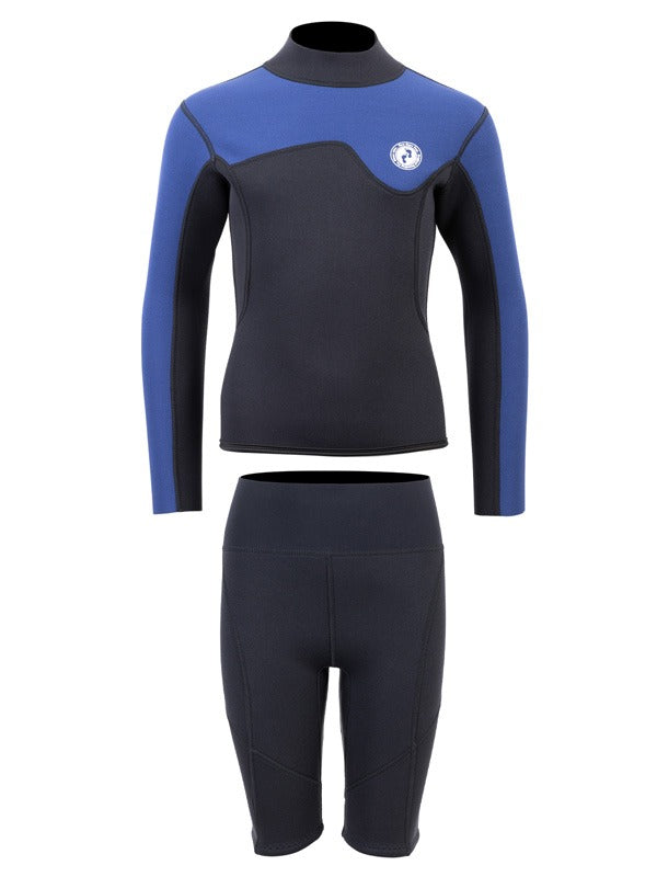 Two Bare Feet Junior Aspect 2.5mm Back Zip Jacket & Shorts Set (Black/Blue)