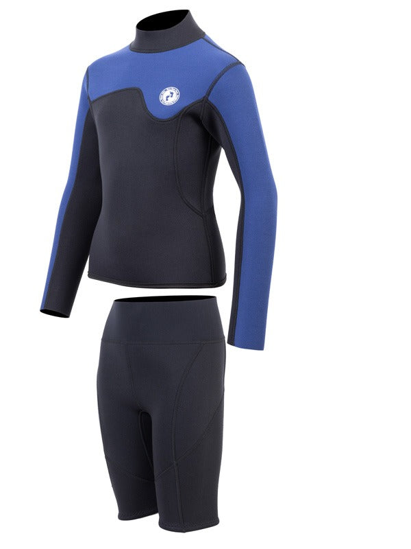 Two Bare Feet Junior Aspect 2.5mm Back Zip Jacket & Shorts Set (Black/Blue)
