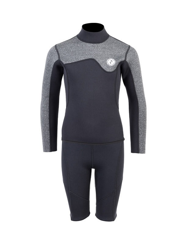 Two Bare Feet Junior Aspect 2.5mm Back Zip Jacket & Shorts Set (Black/Grey)