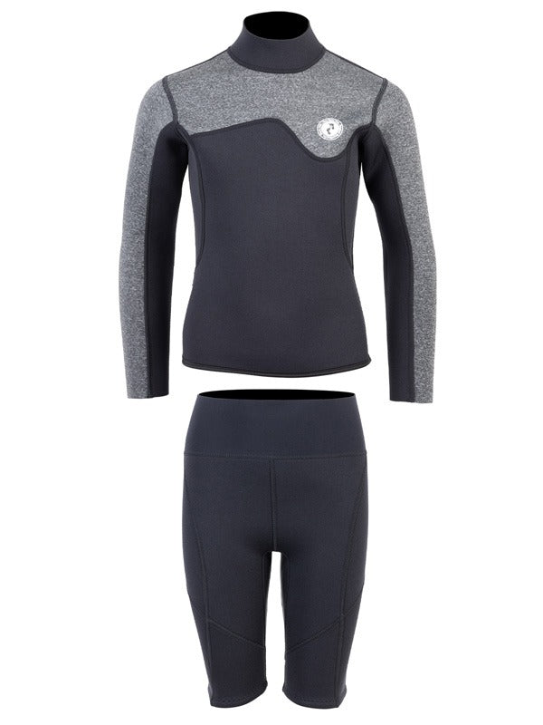 Two Bare Feet Junior Aspect 2.5mm Back Zip Jacket & Shorts Set (Black/Grey)
