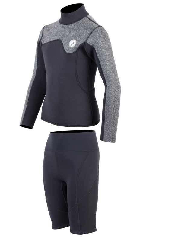 Two Bare Feet Junior Aspect 2.5mm Back Zip Jacket & Shorts Set (Black/Grey)