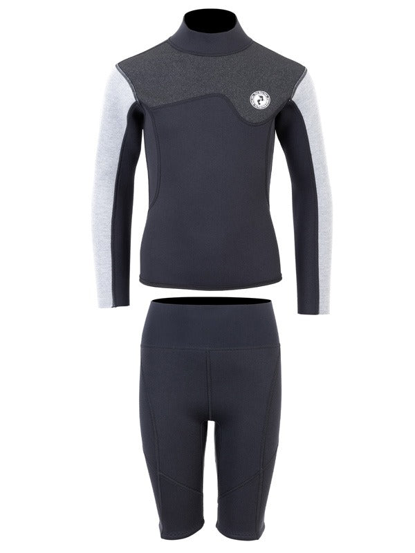 Two Bare Feet Junior Aspect 2.5mm Back Zip Jacket & Shorts Set (Black/Grey/Grey)
