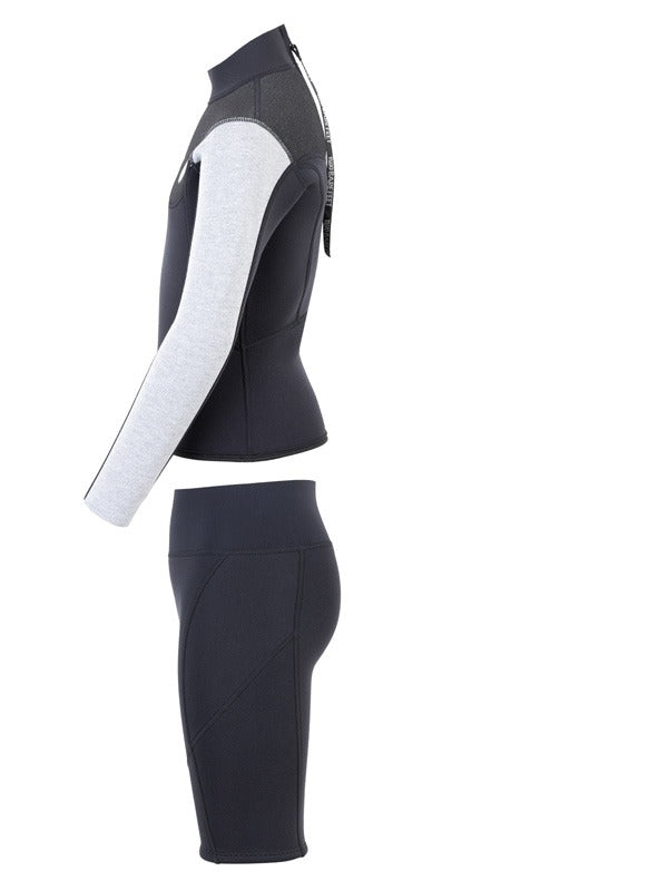 Two Bare Feet Junior Aspect 2.5mm Back Zip Jacket & Shorts Set (Black/Grey/Grey)