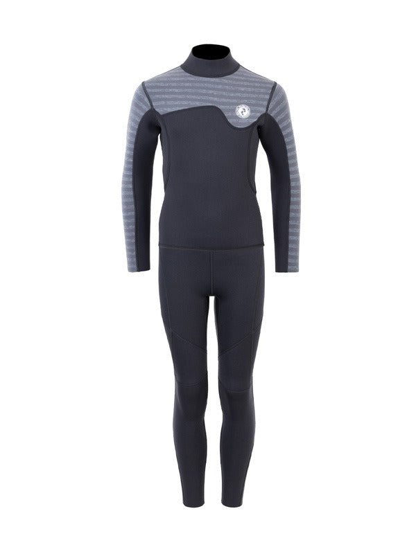 Two Bare Feet Junior Aspect 2.5mm Back Zip Jacket & Pants Set (Black/Grey Stripes)