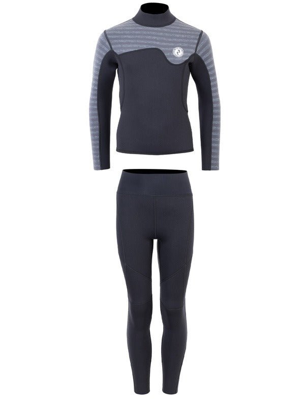 Two Bare Feet Junior Aspect 2.5mm Back Zip Jacket & Pants Set (Black/Grey Stripes)