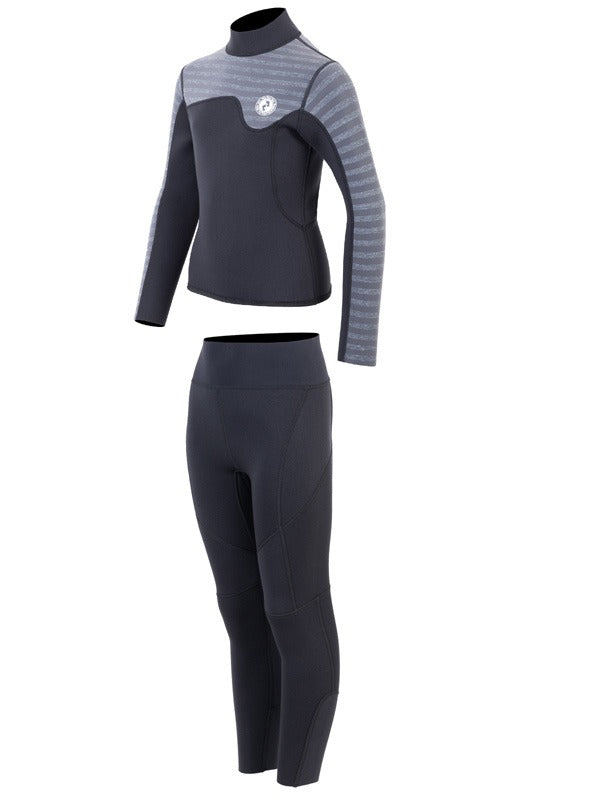 Two Bare Feet Junior Aspect 2.5mm Back Zip Jacket & Pants Set (Black/Grey Stripes)